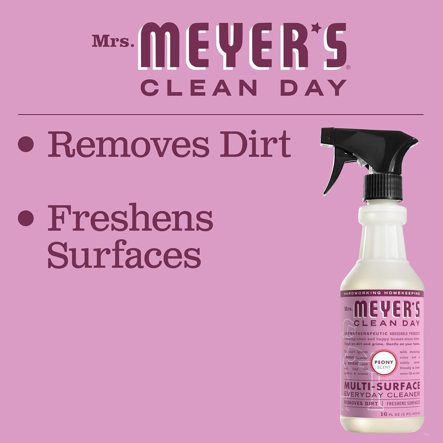 MRS. MEYER'S CLEAN DAY Multi-Surface Everyday Cleaner, Peony Scent, 16 Fl Oz Bottle - 3 Pack