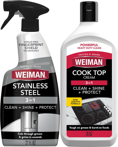 Weiman Stainless Steel Cleaner & Cooktop Heavy Duty Polish - Powerful Appliance Kitchen Cleaning Kit