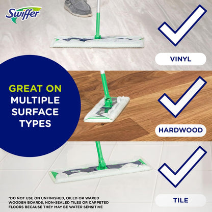 Swiffer Sweep + Mop XL, Broom & Mop Alternative, Floor Cleaner for Dirt, Dust, Hair, All Purpose Cleaning Tool for Home, Bathroom, Kitchen, Set Includes 1 XL Sweeper 8 XL Dry Pads 2 XL Wet Pads Fresh
