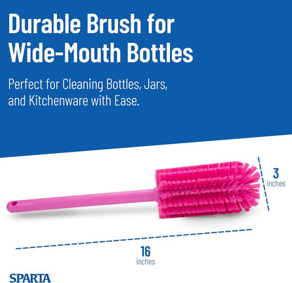 SPARTA Large Water Bottle Brush Ideal for Wide-Mouth Jars, Bottles and Tumblers, Dishwashing Tool with Handle for Home and Commercial Kitchens, Plastic, 12 Inches, White