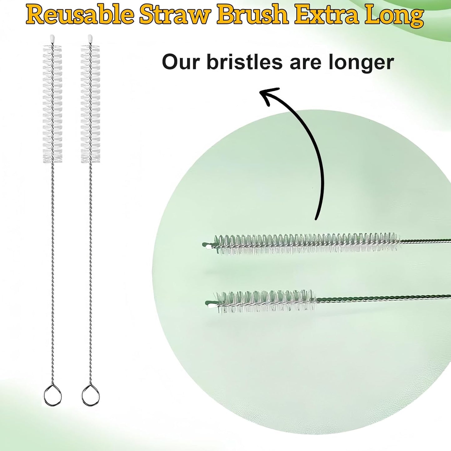6 Pack Straw Cleaner Brush Set | 12 Inch 300mm Extra Long Straw Brush & Bottle Brush for Deep Cleaning | Compatible with Reusable Straws, Stanley Cup, Tumblers, Water Bottles | 4 Inch 100mm Bristles