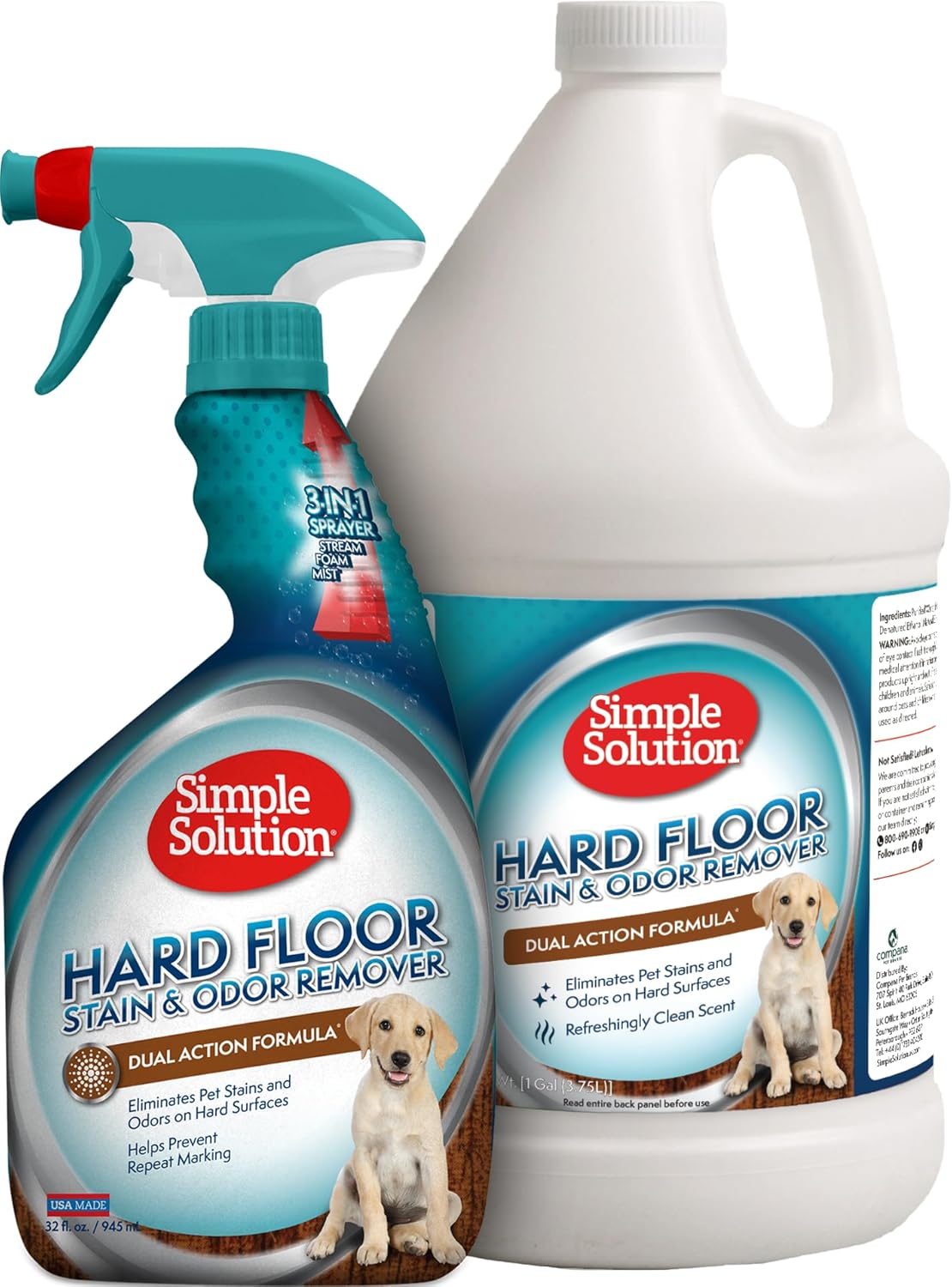 Simple Solution Hard Floor Extreme Pet Stain and Odor Eliminator Spray, Dog and Cat Enzyme Cleaner, Pro-Bacteria Cleaning Power, Strong Urine, Pee and Poop Smell Remover for Hardwood Floors, 32 oz