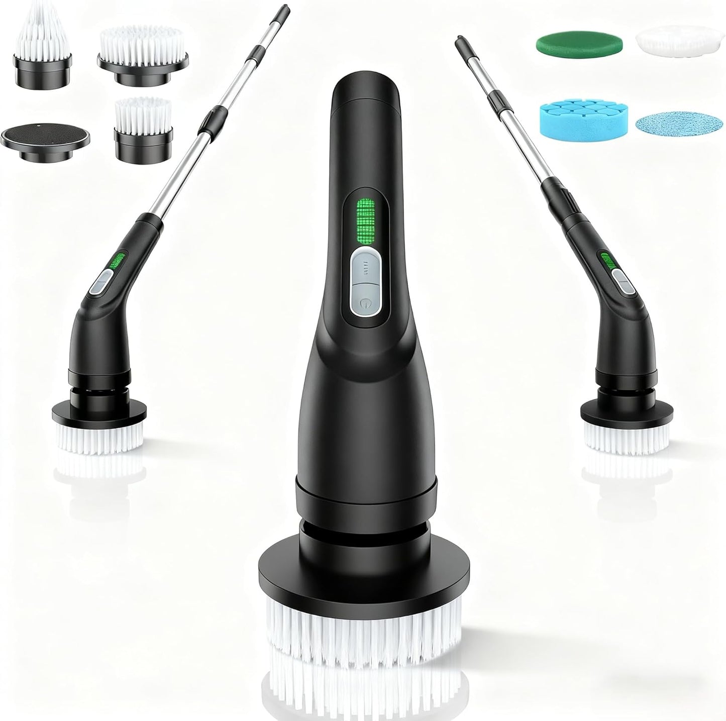 Electric Spin Scrubber for Bathroom: Shower Scrubber with Long Handle, Dual Speed Cordless Power Cleaning Scrub, 7 Brush Heads, IPX7 Waterproof Heavy Duty Cleaner Tools for Tub Tile Grout Wall