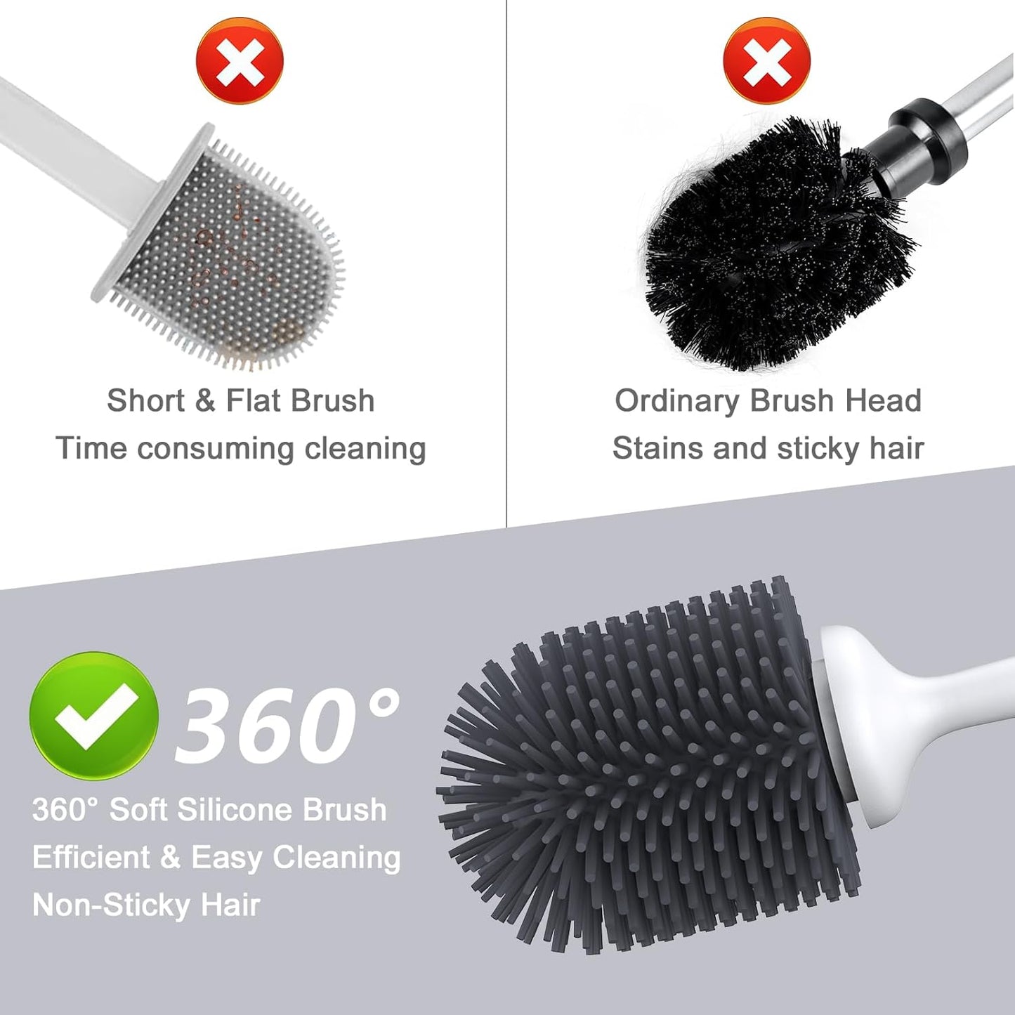 Lefree 2 Pack Silicone Toilet Bowl Brush and Holder Set with Ventilated Holder, Floor Standing & Wall Mounted Toilet Scrubber