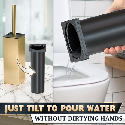 Stylish Stainless Steel Toilet Brush and Holder Set - Silver Toilet Bowl Brush and Holder with Splash Cover, Sturdy Bristles, Corrosion & Scratch Resistant - Elegant Design, Effective Deep Cleaning