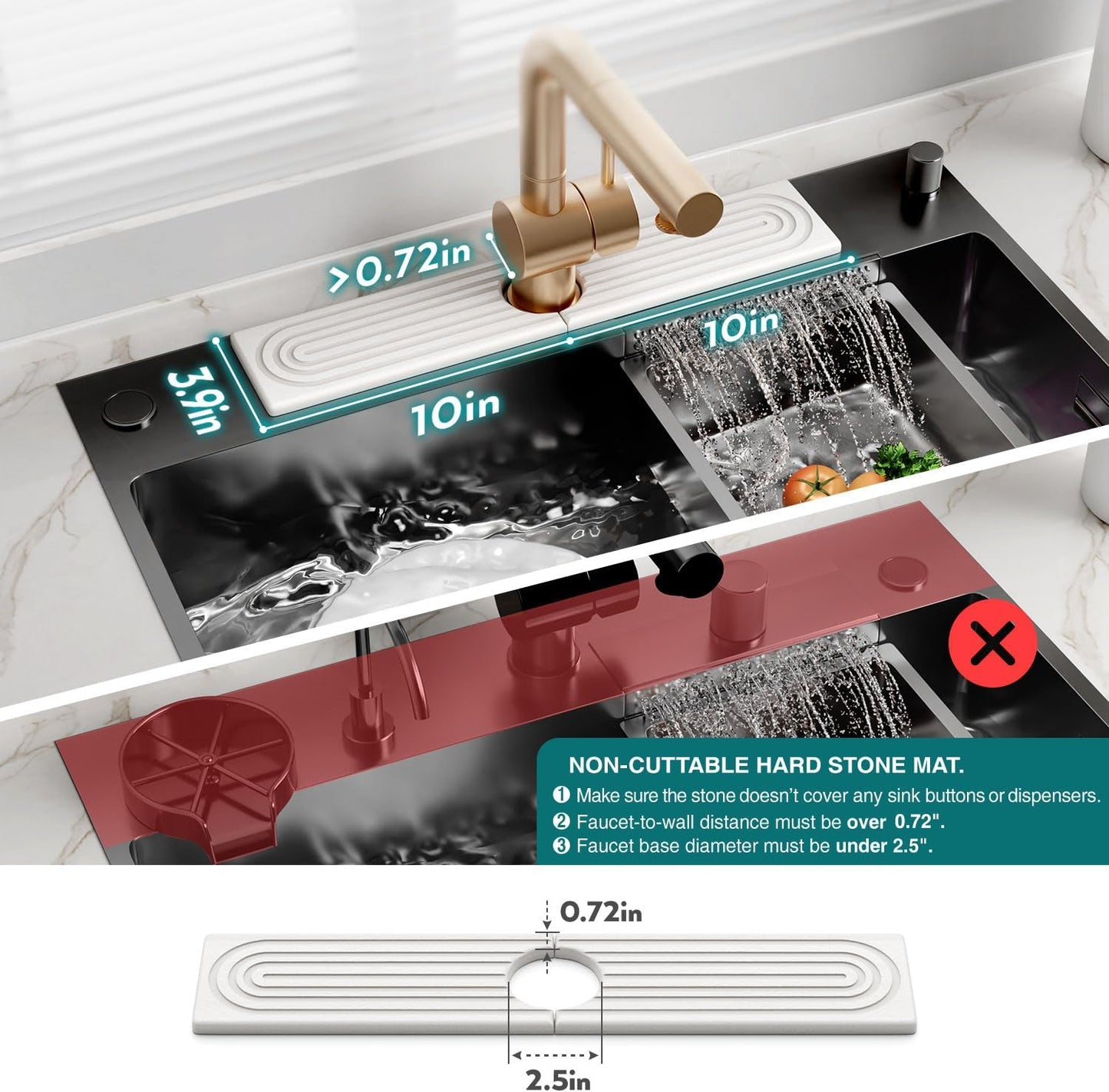 Eormoe Faucet Mat for Kitchen Sink – Diatomite Stone Drying Mat & Sink Protectors, Prevent Moisture – Sink Splash Guard Water-Absorbing Stone Tray for Bathroom Counter (Light Grey, 23.6" x 3.9")