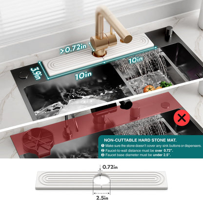 Eormoe Faucet Mat for Kitchen Sink – Diatomite Stone Drying Mat & Sink Protectors, Prevent Moisture – Sink Splash Guard Water-Absorbing Stone Tray for Bathroom Counter (Light Grey, 23.6" x 3.9")