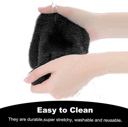 2 Pairs Black Reusable Plush Microfiber Gloves for Cleaning and Dusting, Soft Dusting Gloves for Furniture, Blinds, Car Interior, and Electronics