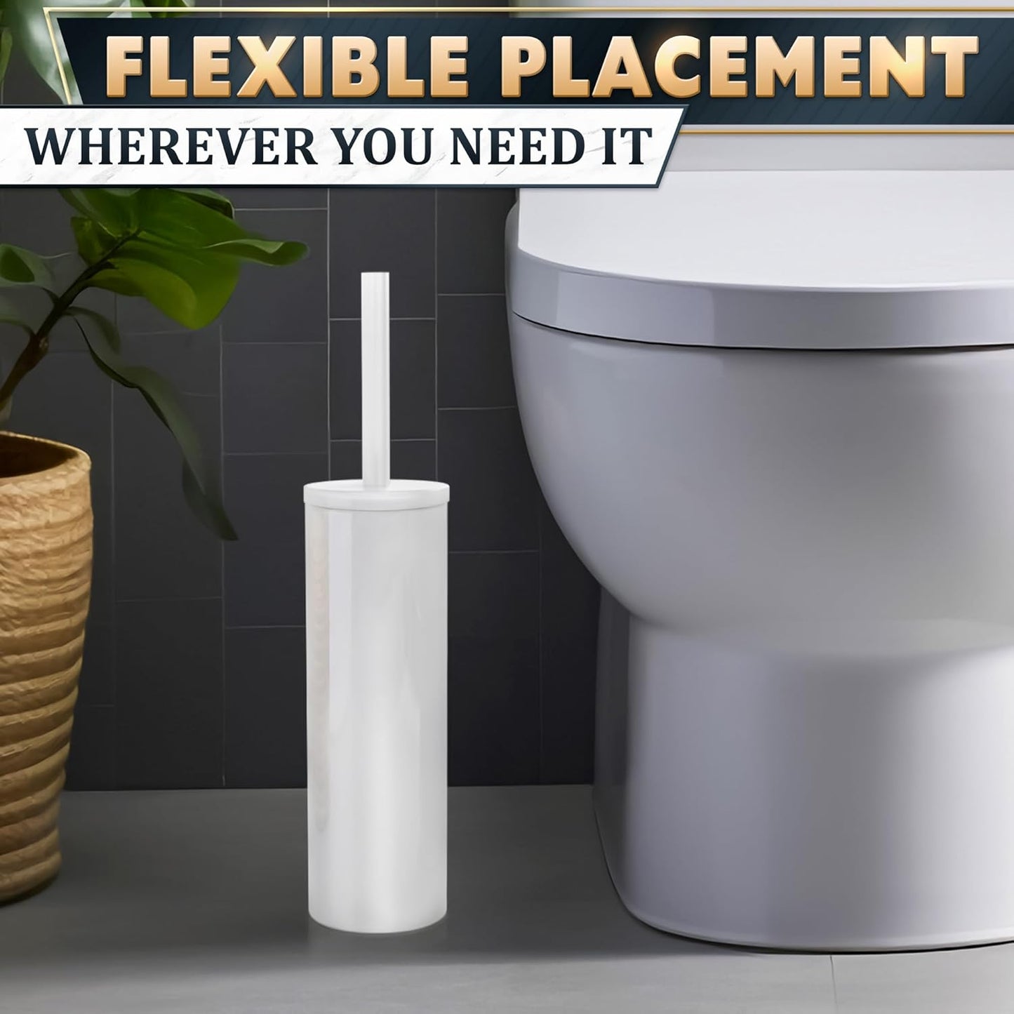 Stylish Stainless Steel Toilet Brush and Holder Set - Silver Toilet Bowl Brush and Holder with Splash Cover, Sturdy Bristles, Corrosion & Scratch Resistant - Elegant Design, Effective Deep Cleaning