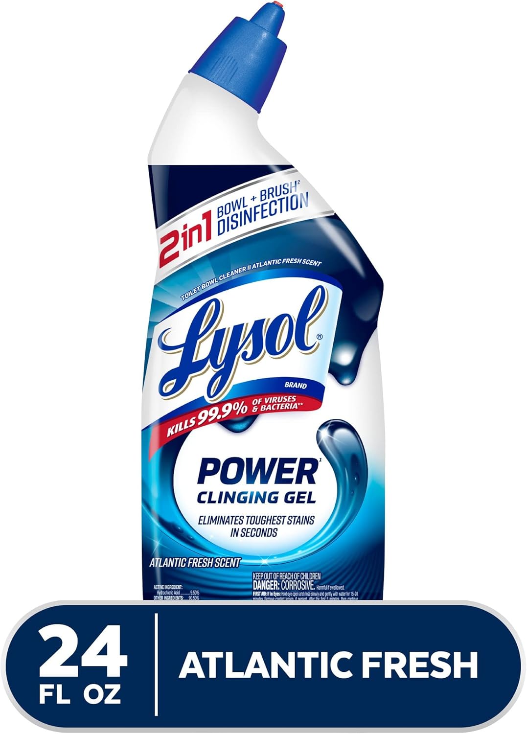 Lysol Toilet Bowl Cleaner, Max Strength Bathroom Cleaning Supplies, Toilet Bowl Cleaner Clinging Gel, Home Essential, Instant Stain Removal, Disinfecting and Deodorizing, Bleach Free, 24 oz (9 ct)