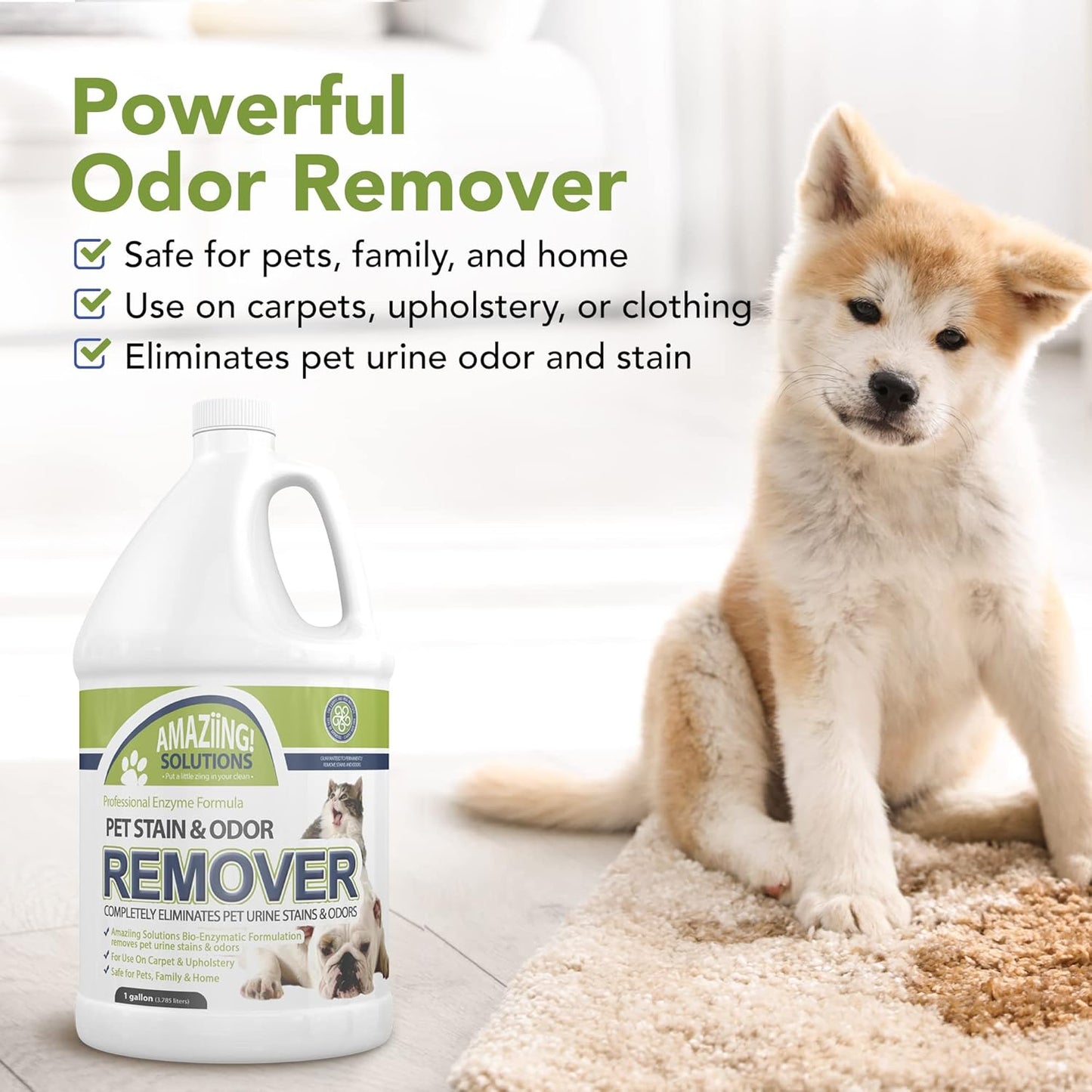 Pet Stain and Odor Remover - Enzyme Cleaner, Pet Urine Odor Eliminator Spray - Floor & Carpet Cleaner Spray, Pet Deodorizers For Home, Fabric Spray W/Fresh, Clean Scent, 32oz Spray