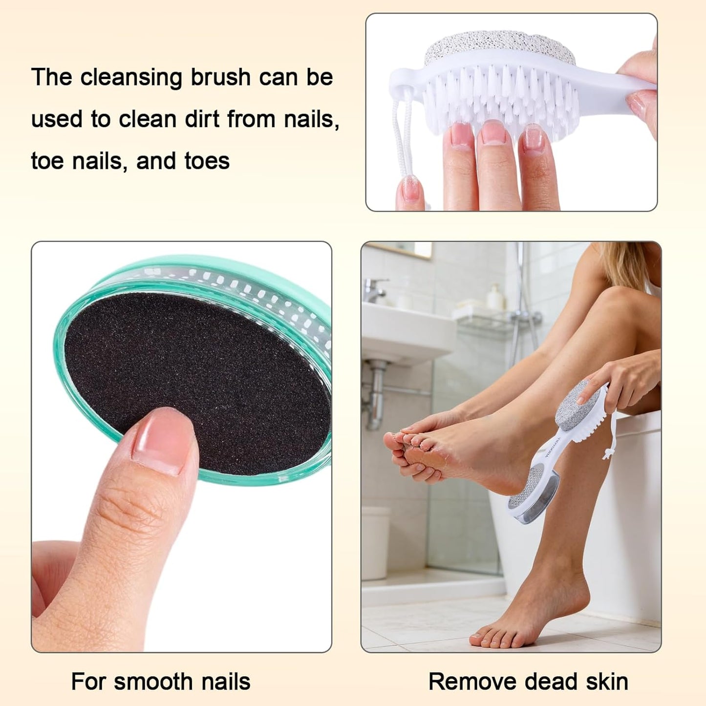 Foot File Callus Remover 5-in-1, 2 Pcs Feet Scraper Pedicure Tools with Pumice Stone, Scrubber Brush, Stainless Steel Foot Rasp and Sand Paper Debris Catcher, Multi Purpose, Cyan