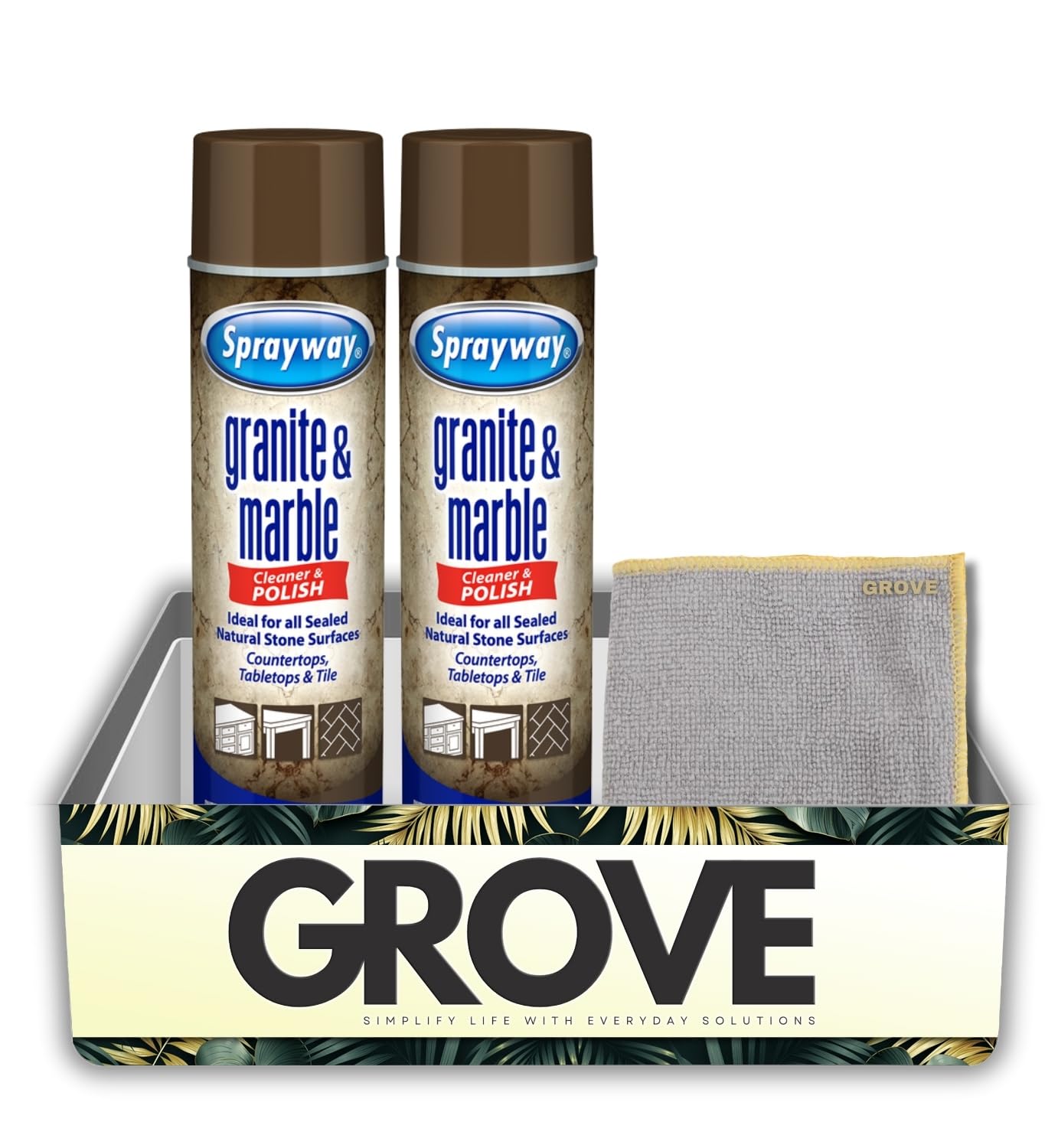 2x Sprayway Granite and Marble Cleaner 19 oz Spray Bundle with Microfiber Cloth – Cleans and Polishes Natural Stone Surfaces – Granite Countertop Cleaner – Gift Set (3 Items)