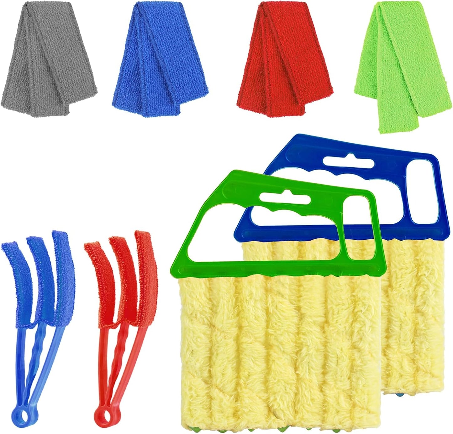 4Pcs Window Venetian Blind Cleaner Duster Tool,Feather Blind Duster for Cleaning,Washable 7 Finger Dusters Brush Dusting Cleaner Tool for Window Shutters Air Conditioner Vinyl Wood Blinds + 4 Cover
