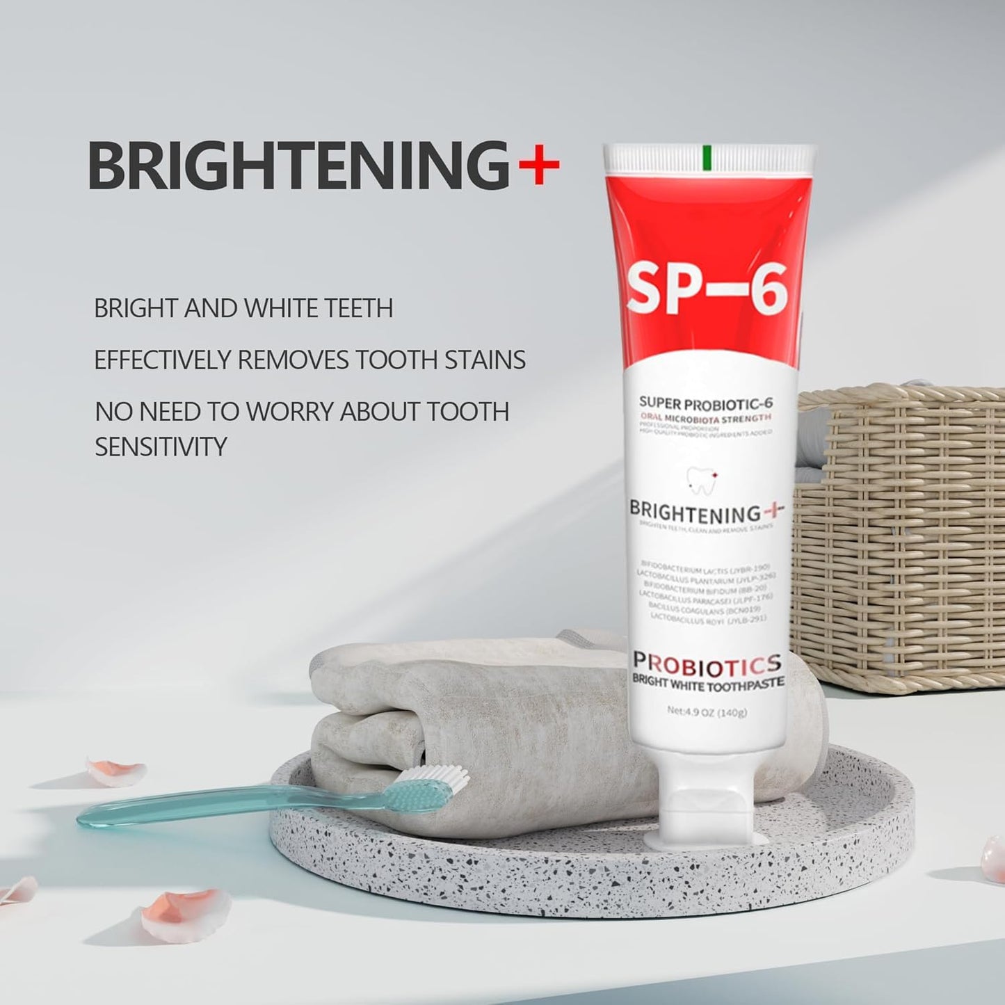 Sp-6 Probiotics Whitening Toothpaste, Sp-6 Ultra Whitening Toothpaste, Enhanced Formula with 6 Probiotics for Teeth and Gum Health, Fresh Mint Flavor, Fresh Breath, 4.9oz