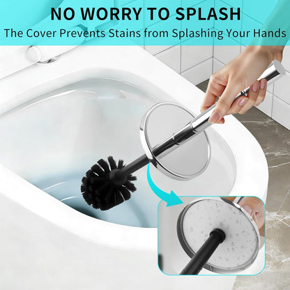 Chrome Toilet Brush and Holder Set,304 Stainless Steel Toilet Brush for Bathroom with Long Handle, Heavy Duty Toilet Bowl Brush,Removable Inner Bowl and Splash Protection,Deep Cleaning