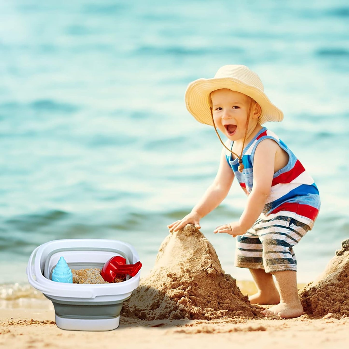 Collapsible Bucket, 5L 1.3Gallon Small Cleaning Mop Buckets for Household Outdoor Car Washing Tub Plastic Foldable Portable Camping Beach Sand Water Pot Pail Space Saving Square