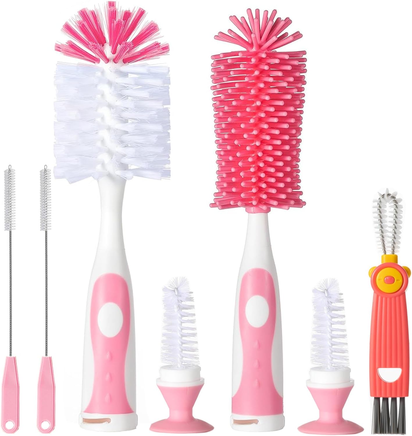 Baby Bottle Brush Set 4 in 1, Baby Bottle Cleaner, with 1P Nylon Bottle Brush, 1P Bottle Cap Brushes, 2P Straw Brushes, Bottle Brush with Nipple Cleaner and Suction Cup, BPA-Free(Green)