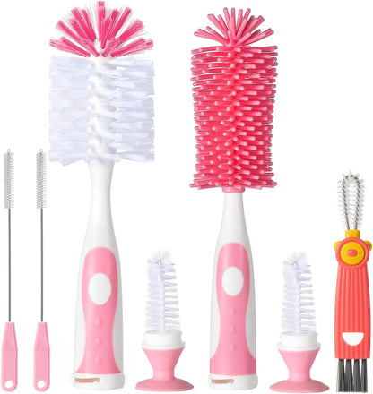 Baby Bottle Brush Set 4 in 1, Baby Bottle Cleaner, with 1P Nylon Bottle Brush, 1P Bottle Cap Brushes, 2P Straw Brushes, Bottle Brush with Nipple Cleaner and Suction Cup, BPA-Free(Green)