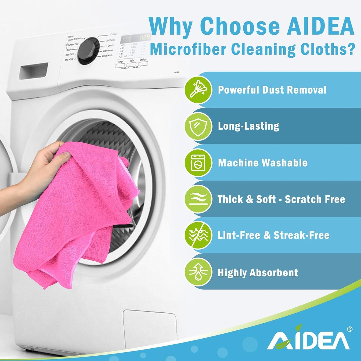 AIDEA Microfiber Cleaning Cloth-50PK, Soft Microfiber Towels for Cars, Absorbent Cleaning Rags, Lint-Free Streak-Free Wash Cloths for House, Kitchen, Window(12in.x12in)