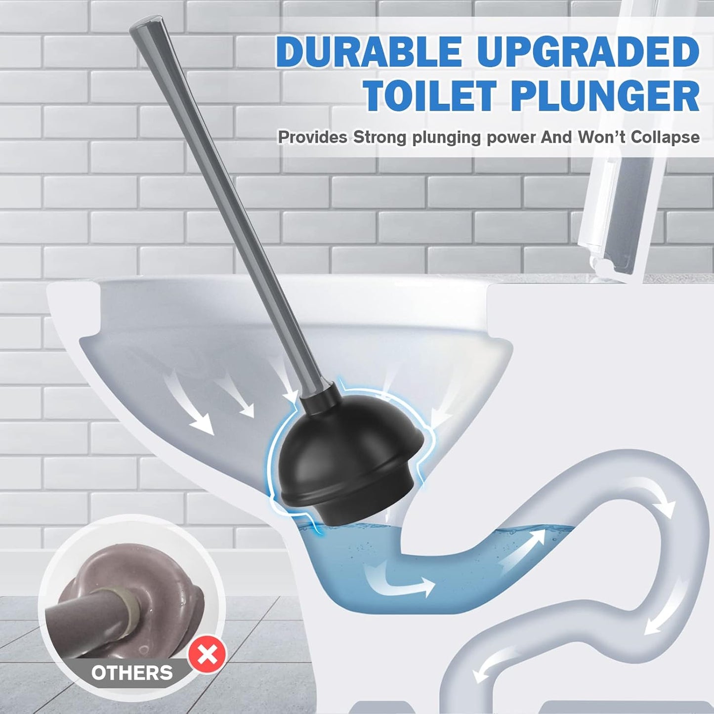 Toilet Plunger and Brush, Bowl Brush and Heavy Duty Toilet Plunger Set with Ventilated Holder, 2-in-1 Bathroom Cleaning Combo with Modern Caddy Stand for 5.7-inch Toilet Drain(Black, 2 Set)