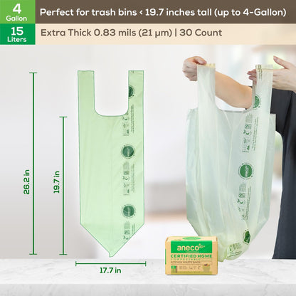 (Include 10 Bonus Bags) ANECO 100% Compostable Waste Bags 2.6 Gallon, Extra Thick Kitchen Small Compost Bags for Countertop Bin, 110 Count (100 + 10 Extra)