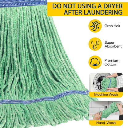 Matthew Cleaning Heavy Duty Mop Head Commercial Replacement for General and Floor Cleaning , Wet Industrial Blue Cotton Looped End String Head Refill (Pack of 6) Blue