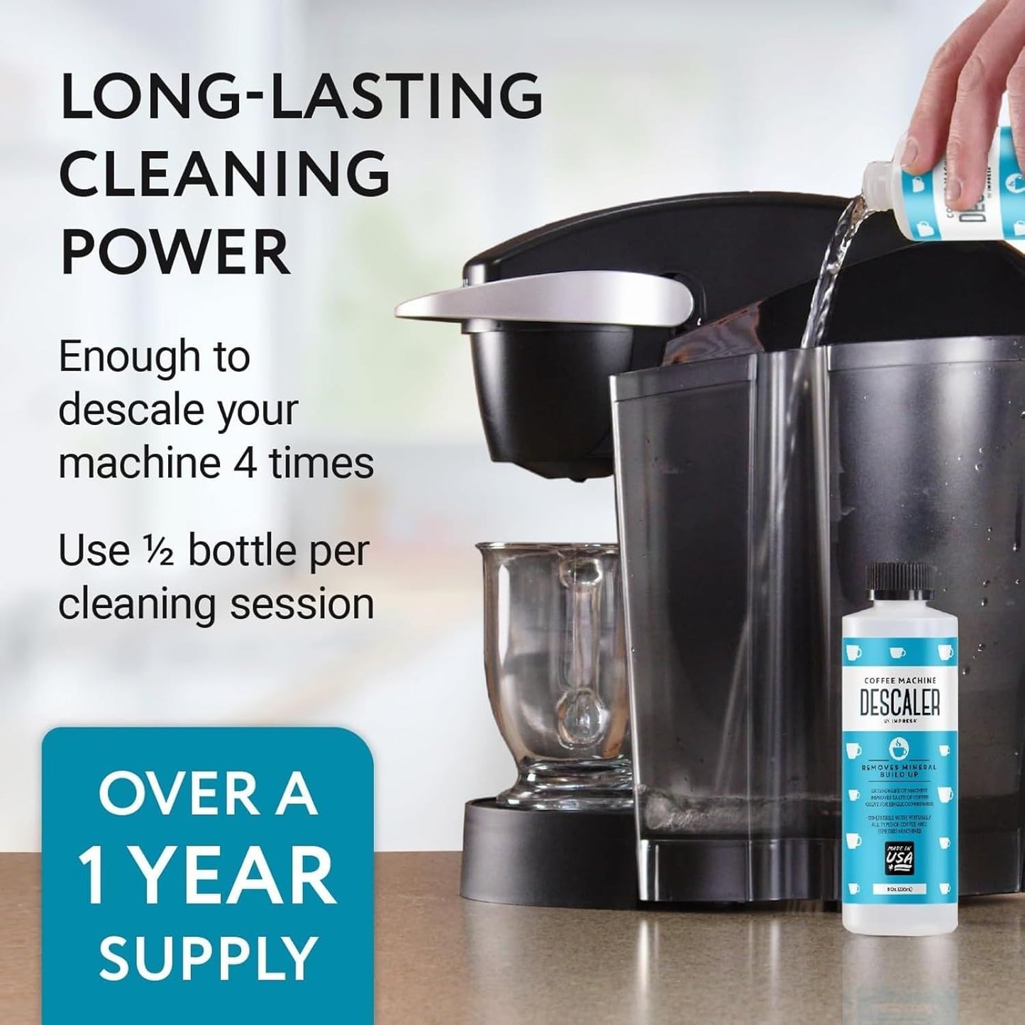 IMPRESA Coffee Machine Descaler (2 Uses Per Bottle) - Made in the USA - Universal Descaling Solution, Compatible with Nespresso, Delonghi and All Single Use Coffee and Espresso Machines