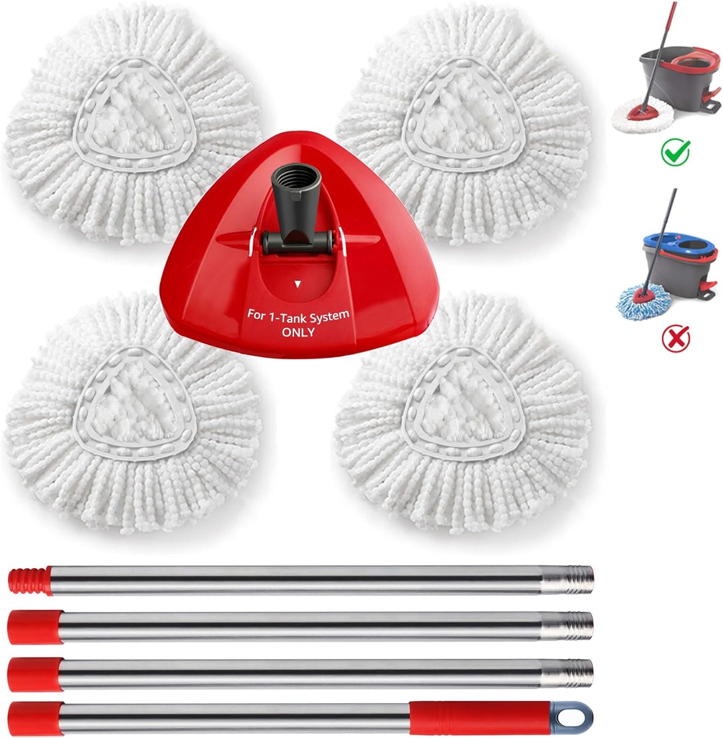 Mop Heads Replacements for O-Ceda Easy Wrin Spin System, Microfiber Refills, Easy Cleaning Mop Head Replacement White 6 Pack