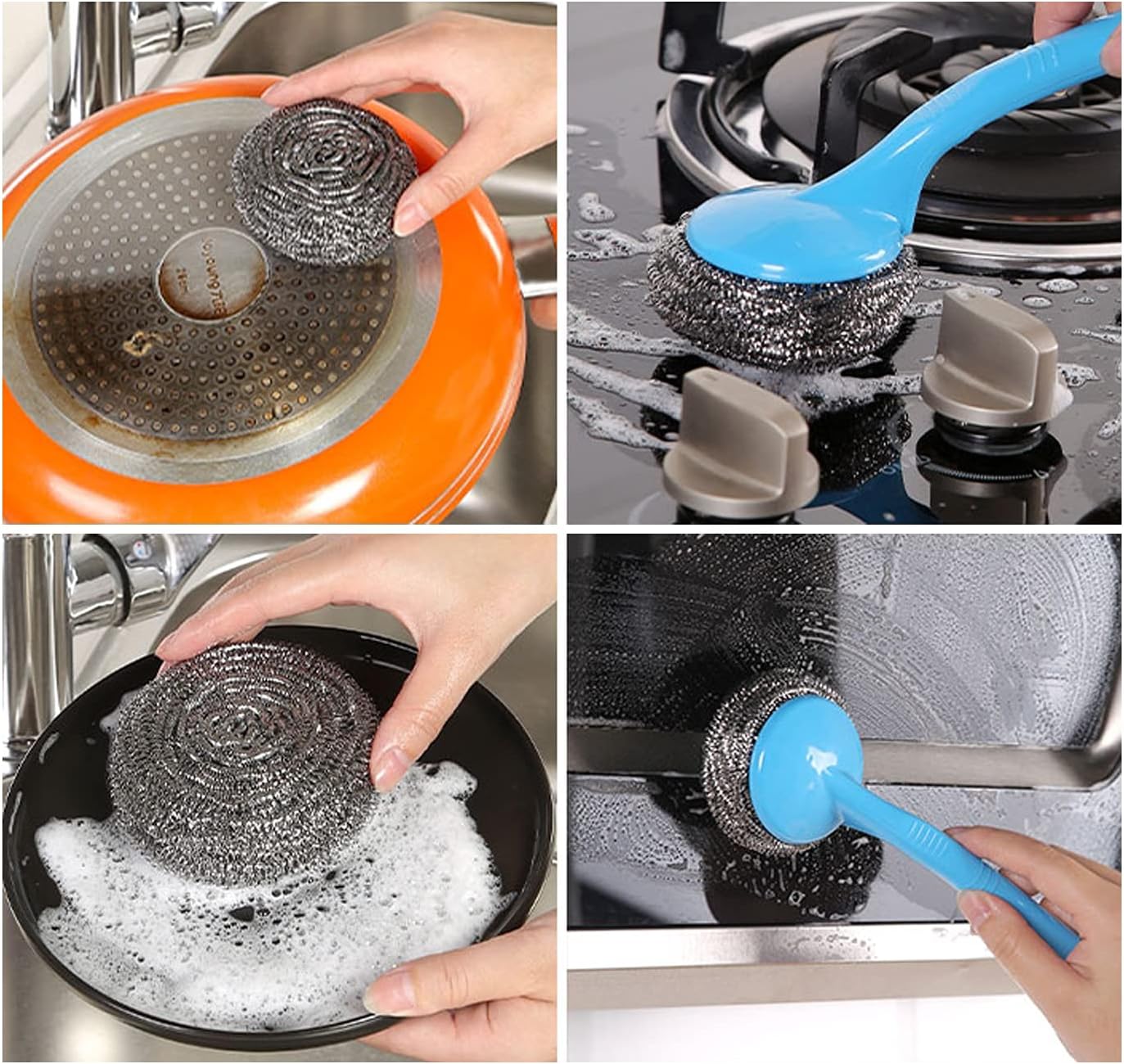 48 Pack Stainless Steel Scourers Sponges,Steel Wool scrubbers for stoves, pots, Cooker Hoods, etc. That are Difficult to Clean (48 Pack-Small 10 gram)