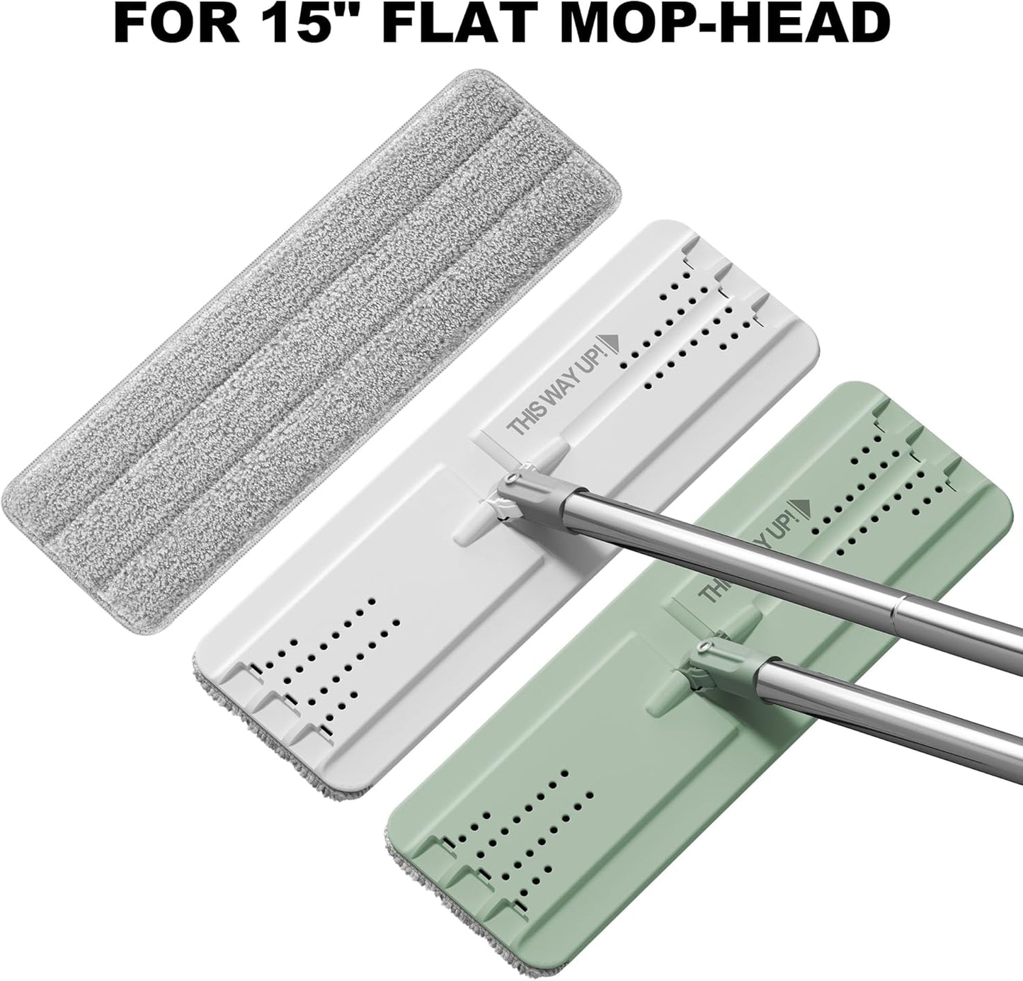 JOYMOOP 17.7-Inch Microfiber Flat Mop Replacement Pads – Washable Reusable Grey & Stripe, Pack of 4 Heavy-Duty Wet & Dry Refill for JOYMOOP Flat Mop & Bucket System