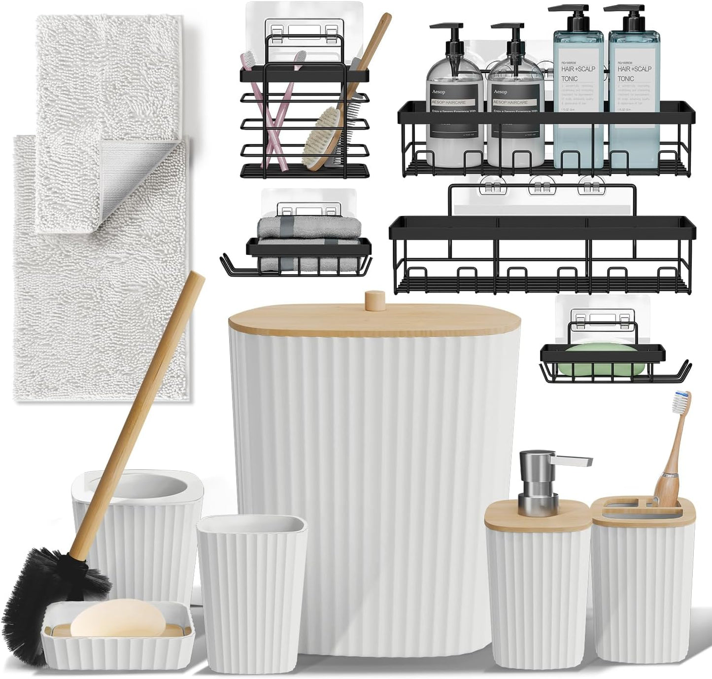 Clara Clark Bathroom Set - Sage Green Bathroom Accessories Set, 6PC Bathroom Accessory Set, Bathroom Sets with Toilet Brush, Trash Can & Soap Dispenser