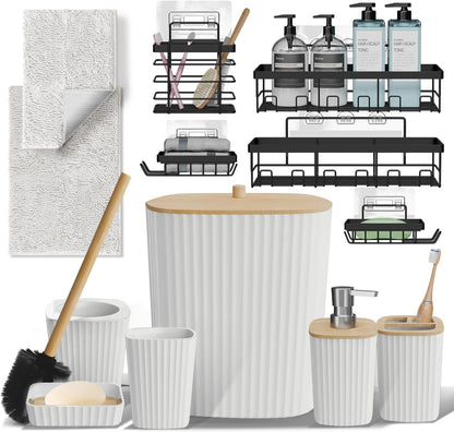 Clara Clark Bathroom Set - Sage Green Bathroom Accessories Set, 6PC Bathroom Accessory Set, Bathroom Sets with Toilet Brush, Trash Can & Soap Dispenser