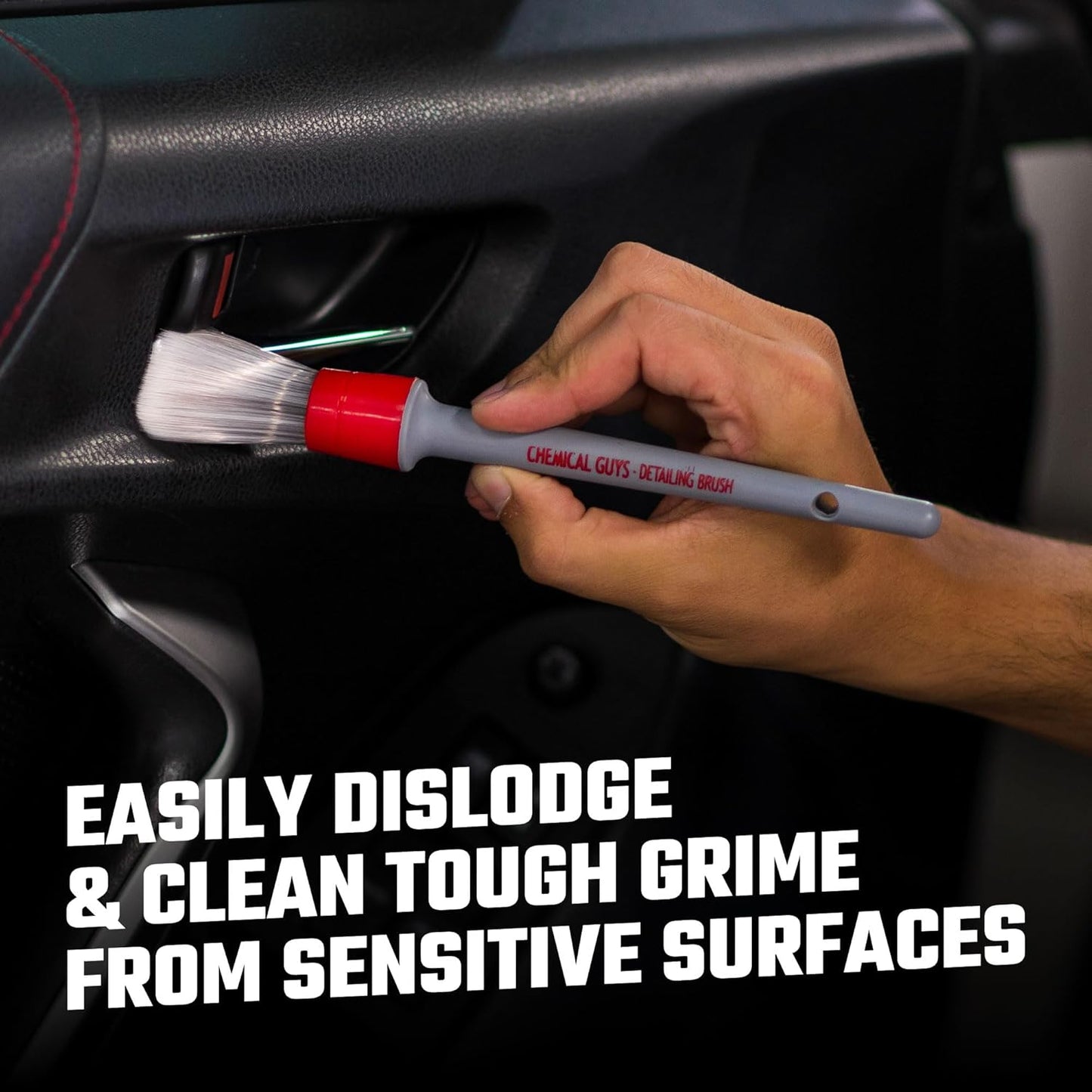 Chemical Guys Boars Hair Detailing Brush - Gentle Scratch-Free Cleaning for Wheels, Grilles, Emblems, and Interior Surfaces - Versatile Multi-Purpose Auto Detailing Brush for Deep Cleaning - Acc_S90