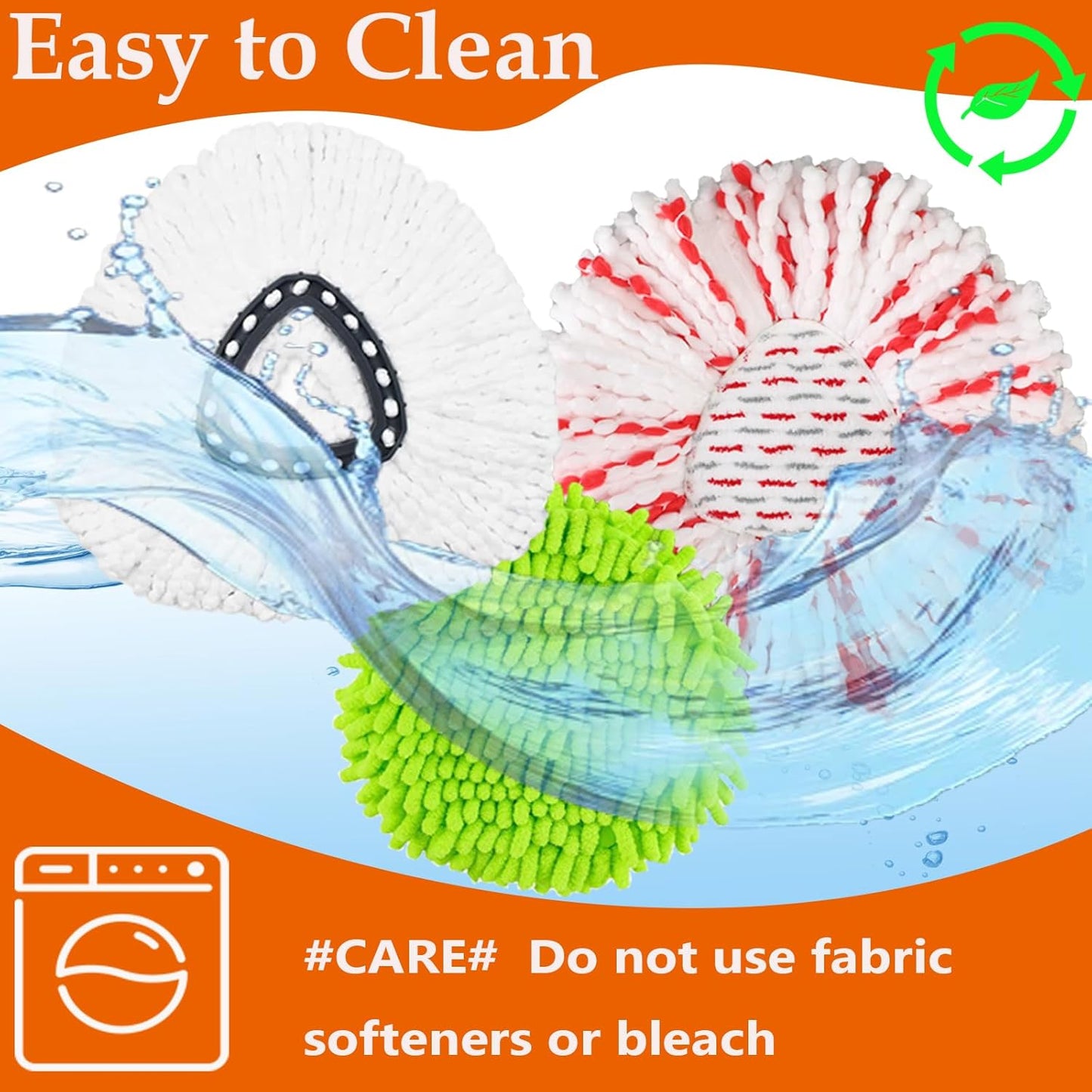 Upgrade Mop Heads Replacements for Ocedar, Spin Mop Scrub Brush Replacement Head for O Cedar Easywring 1 Tank System, 2 Mop Head Refills, 2 Chenille Mop Pads, 1 Spin Base, 1 Scrubber Head for O-Cedar