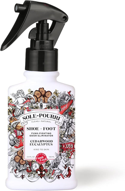 Sole-Pourri Shoe Deodorizer + Foot Spray, 3.4 Fl Oz, Up to 150 Uses, Funk-Fighting Odor Freshener with Essential Oils, for Smelly Shoes, Feet & Gym Bags, Citrus & Mint Scent