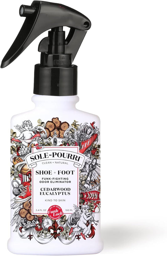 Sole-Pourri Shoe Deodorizer + Foot Spray, 3.4 Fl Oz, Up to 150 Uses, Funk-Fighting Odor Freshener with Essential Oils, for Smelly Shoes, Feet & Gym Bags, Citrus & Mint Scent