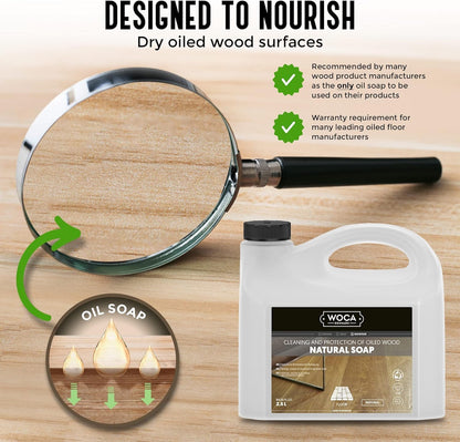 WOCA Natural Soap, Natural 1L - Concentrated Wood Cleaner for oil finished hardwood floors, tables, millwork, cutting boards, countertops and butcher block