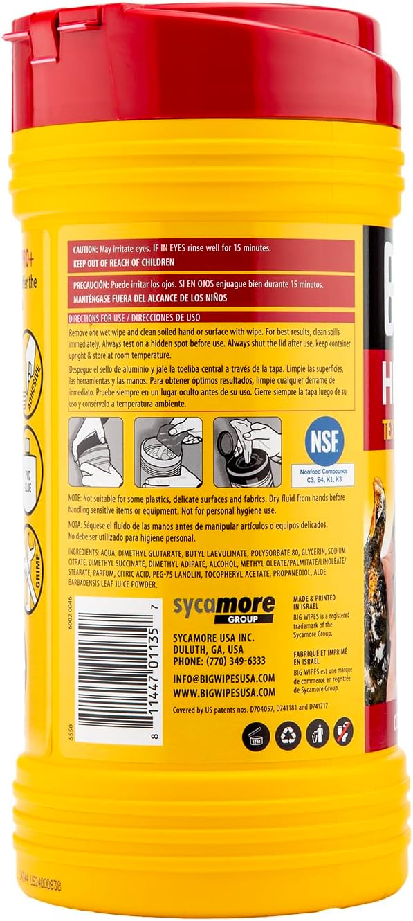 BIG WIPES Heavy Duty Industrial Hand Cleaning Wipes, Textured Scrubbing Degreaser Wipes for Mechanics and Tool Cleaner – 80 Count Canister (1 Pack)