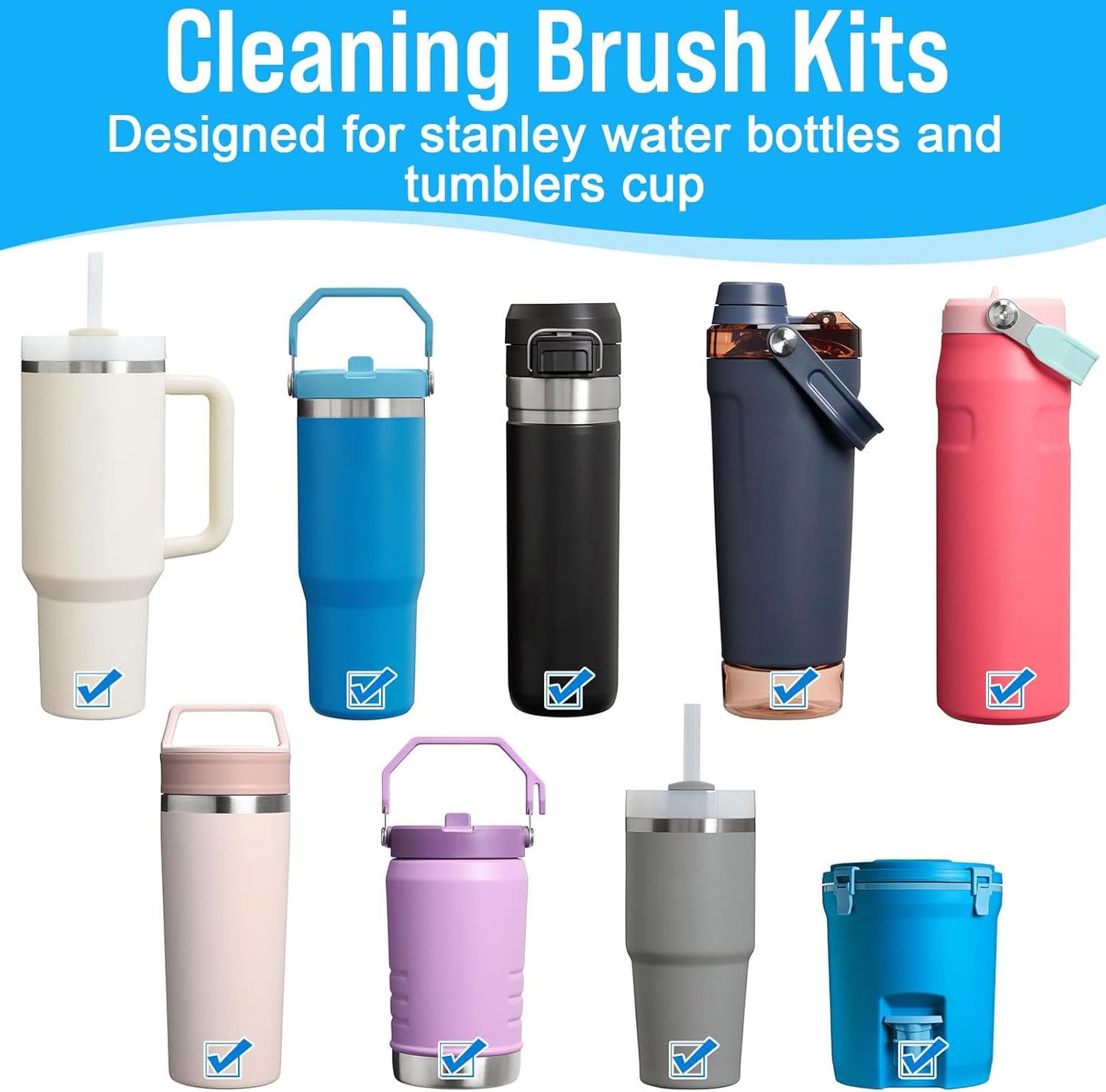 XANGNIER 5 in 1 Bottle Cleaning Brush Set,Multifunctional Water Bottle Brush and Straw Cleaner Brush,Cleaning Tool Kit for Owala/Stanley/Yeti/Simple Modern Tumbler Cup Accessories,Kitchen Gadgets