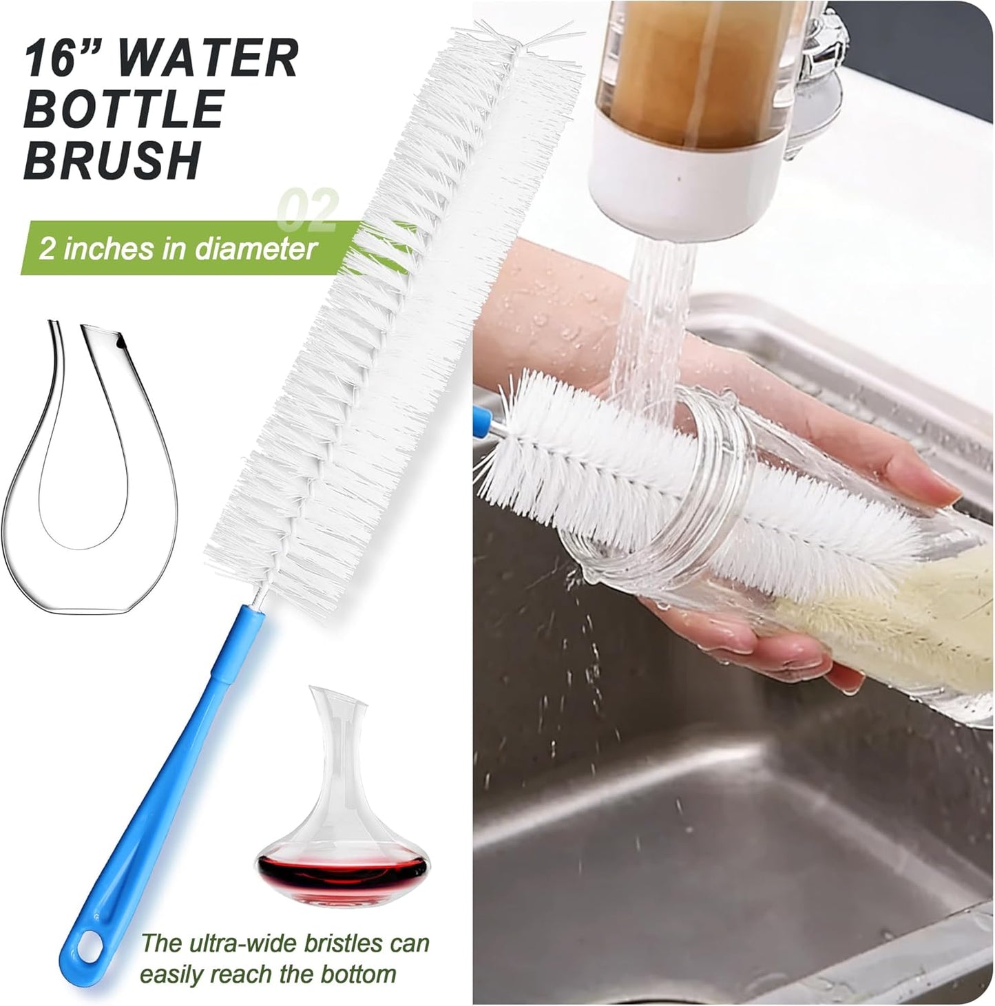 9Pcs Bottle Cleaning Brush Set with Long Handle, Nylon Tube Brush Cup Cleaner, Straw Brushes for Washing Narrow Neck Water Bottle Pipes Kettle Spout Cleaning