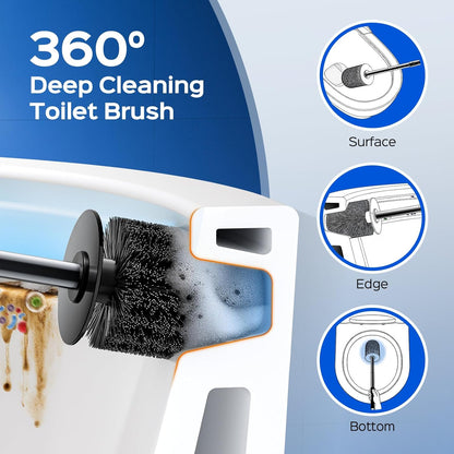 HAMITOR Toilet Bowl Brush Set: Compact Space-Saving Design with Hidden Holder for Small Bathrooms, Apartments & RVs - Bathroom Cleaning Accessories - Rustproof Toilet Scrubber Cleaner Kits Silver