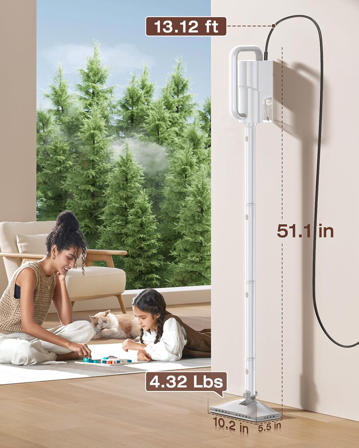 10-in-1 Steam Mop with Detachable Handheld Steamer, 350ml Tank, 10s Heat-Up, 248°F Steam Cleaner, 3-Level Control and Swivel Head for Floors, Carpets, Tiles, BBQ grill Multi-Surface Clean White