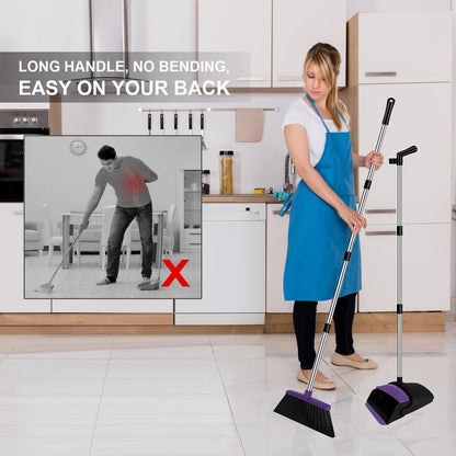 Broom and Dustpan Set, Household Broom with Dustpan Combo Set, 51" Long Handle, Dust Pan Set for Kitchen Office Lobby Floor
