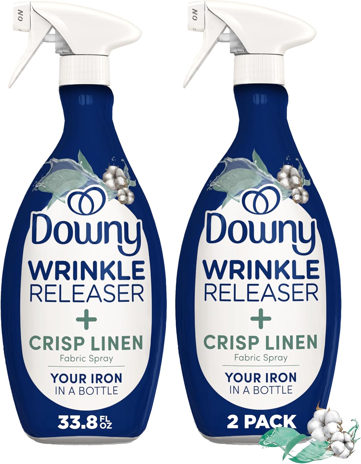 Downy Wrinkle Releaser Spray | All In One Wrinkle Release Spray, Odor Eliminator, Static Remover | Fabric Refresher & Ironing Aid for Clothes | 16.9 Fl Oz (Pack of 2) & 3 FL Oz, Crisp Linen Scent