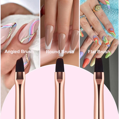 3PCS Nail Art Clean Up Brushes -Round/Angled Nail Brushes for Cleaning Polish Mistakes on the Cuticles, Brushes for Nail Art and Designs Painting DIY