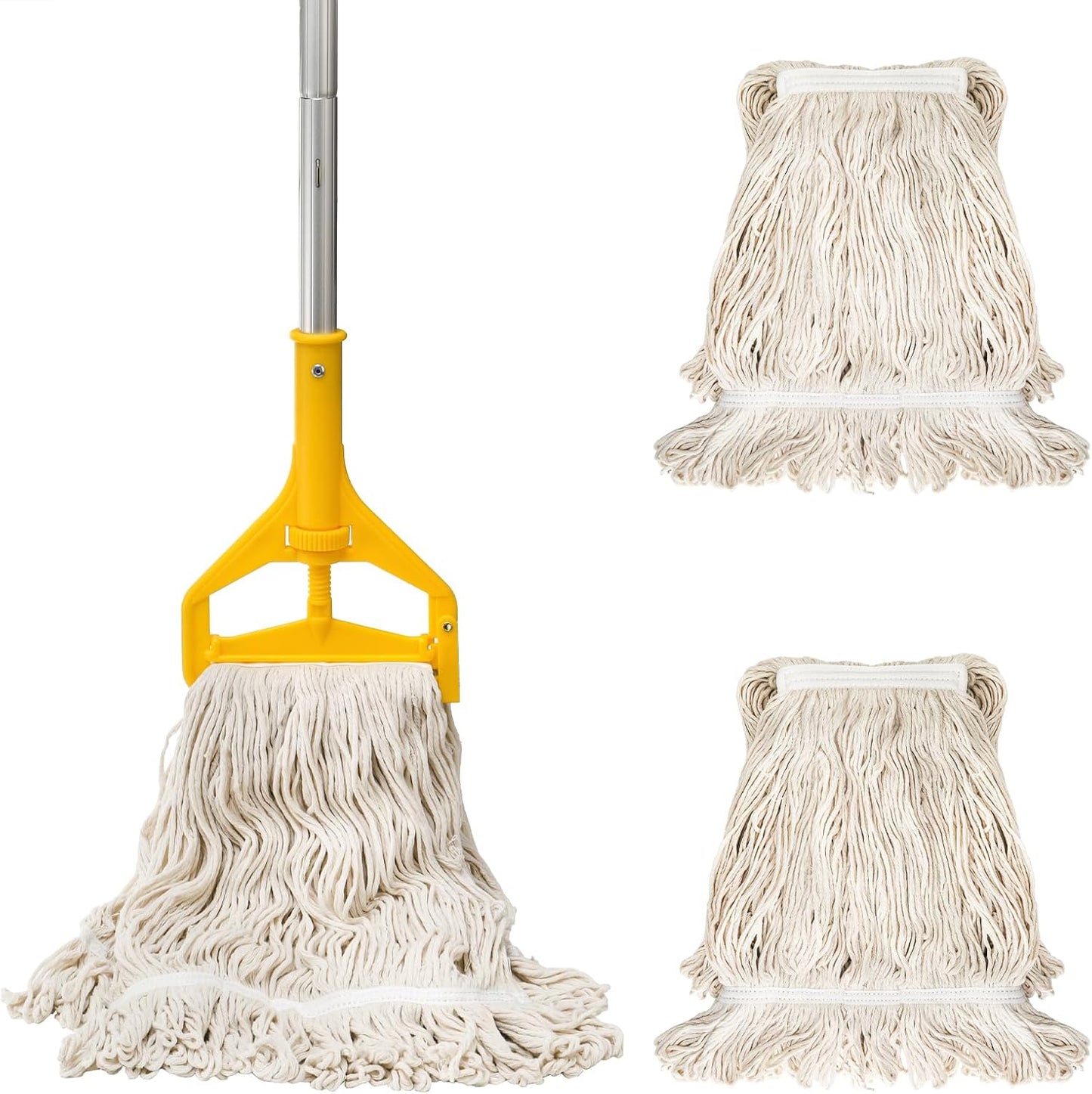 Yesland Commercial Mop with 2 Mop Heads, Industrial Cotton Mops with 61inch Long Handle, Heavy Duty Looped-End String Wet Mops for Cleaning Office Garage Hardwood Warehouse Factory Mall Deck