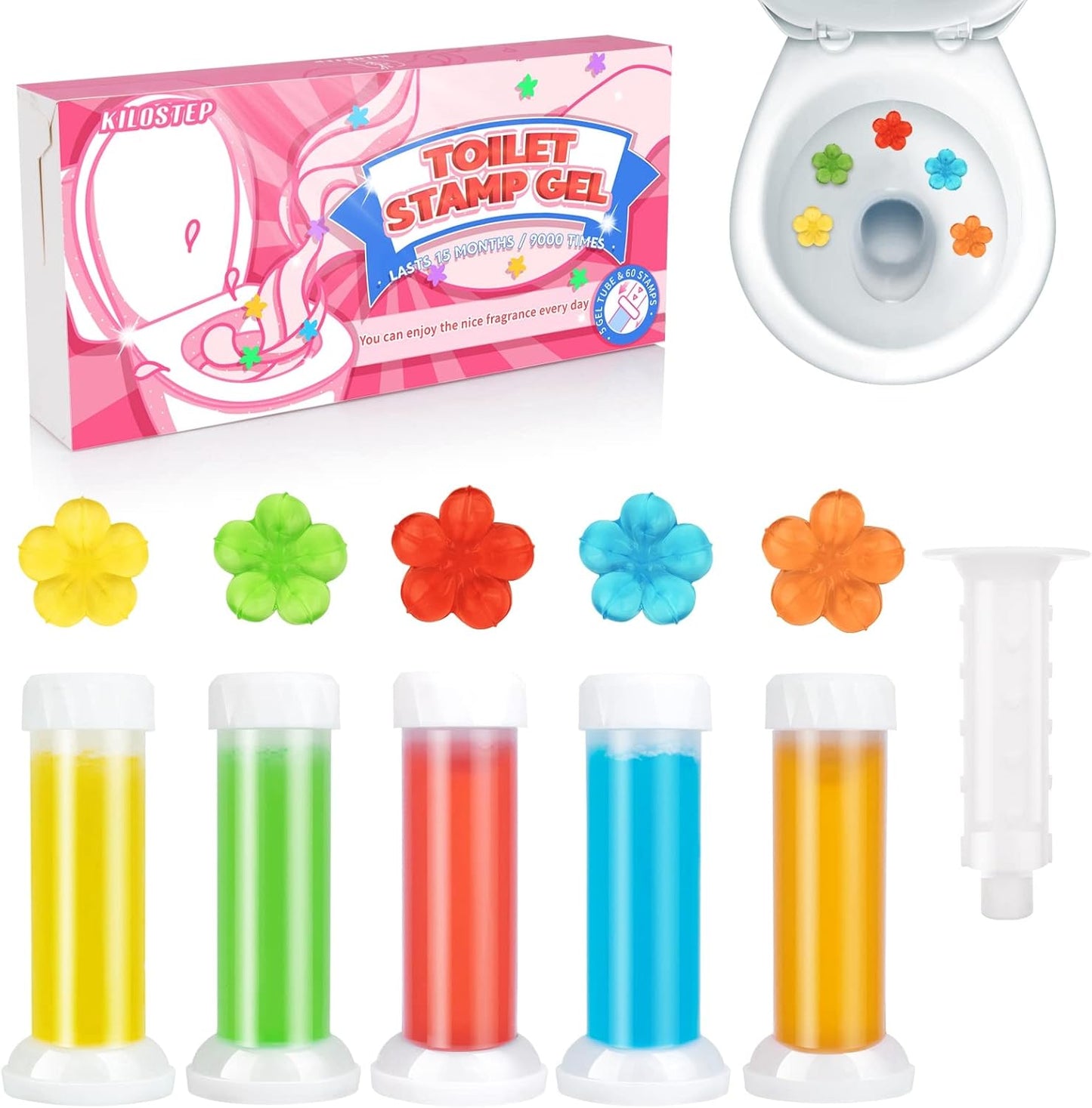 KILOSTEP Toilet Gel, 60 Count 5 Kinds Of Scent Toilet Cleaner Bowl Gel Stamp Kit Air Freshener