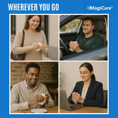 MagiCare 75% Travel Size Alcohol Wipes, Large (10, 20ct Packs, 200ct) - Hand Sanitizer Wipes, Unscented Hand Travel Wipe, Cleaning, Sanitizing - Wet Wipe to Go for Car, Bag, Purse, Airplane