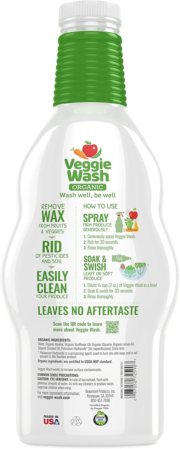Veggie Wash Organic Fruit and Vegetable Wash, Certified Organic, Ideal for Cleaning Produce, 16 Fluid Ounce, Pack of 3 (Packaging May Vary)